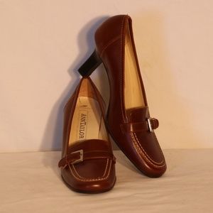 Ann Taylor pumps,  brown with silver buckle.